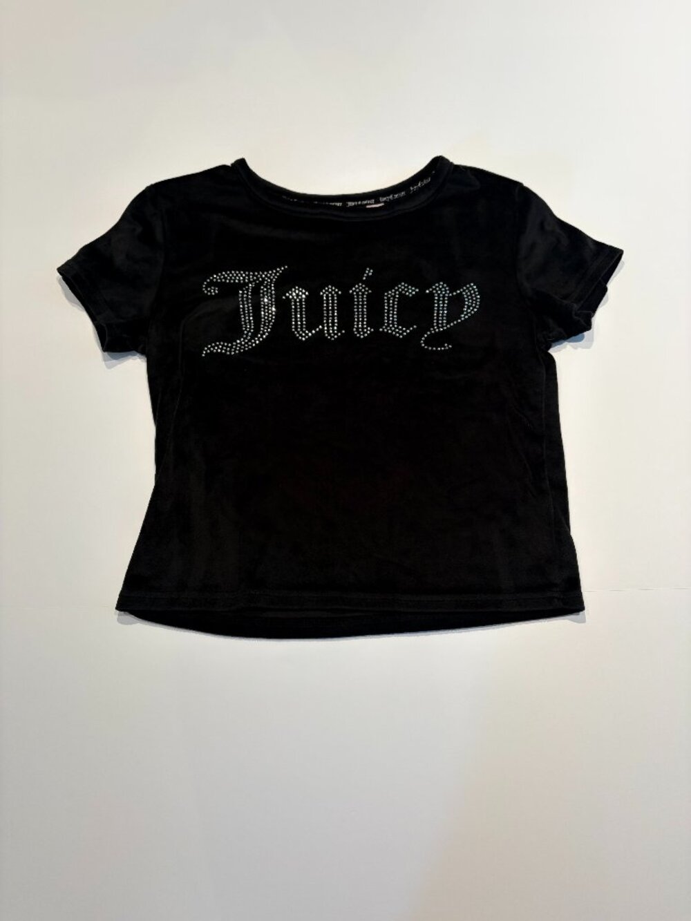Juicy Couture Black Rhinestone Logo Velour T-Shirt — Size S